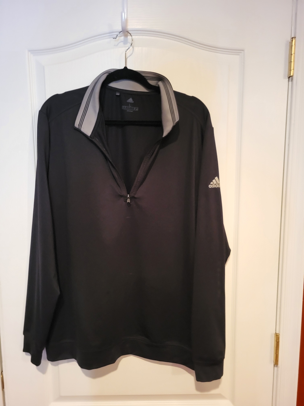 adidas Black Quarter-Zip Pullover with Gray Collar Stripes